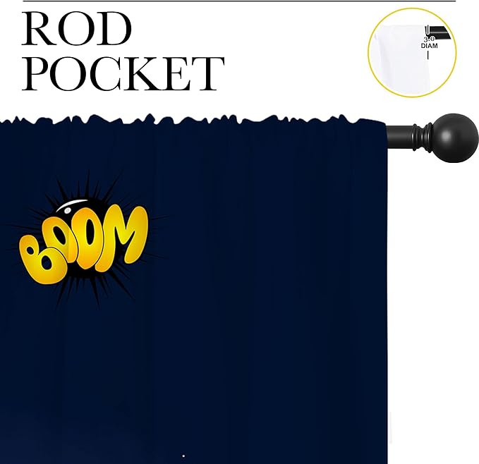 Superhero Rod Pocket Blackout Curtains for Boy Girl Bedroom, Cartoon Skyline Buildings Cityscape Home Energy Efficient Light Filtering Window Curtain for Living Room, 84x63 inch