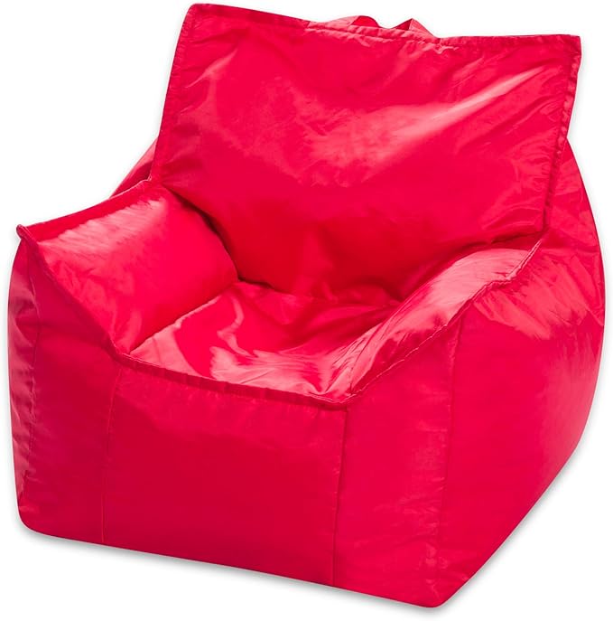 Posh Creations Bean Bag Chair Structured Comfy Seat Use for Gaming, Reading and Watching TV, Newport, Red