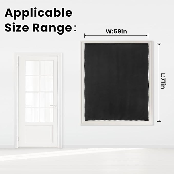 Adhesive Blackout Curtains- Self Stick Shades Window Blinds Curtains No Rod Needed Easy to Hang Curtains, Use for Bedroom, Living Room, Dining Room, Kitchen, Home Office, 59"W X 71"L, Black, 1 Panel
