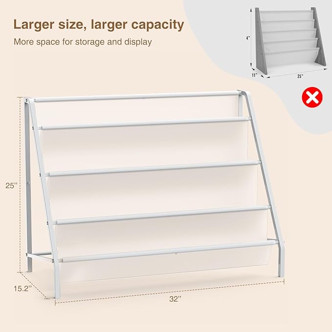 High-Transparent 4 Tier Kids Bookshelf, Sturdy Metal Large Size Book Rack Storage for Kids - Toddler Book Shelf Display for Nurasery, Kids Room, Deep Size Bookshelf Hold More Books