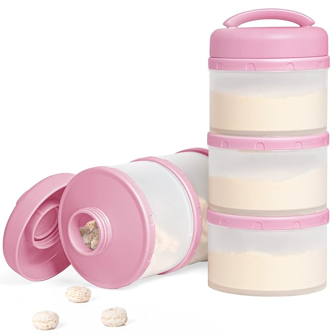 Termichy Stackable Formula Dispenser Portable Milk Powder Container, 2 Pack, Baby Pink