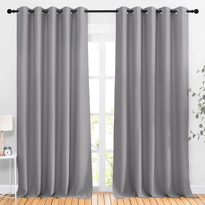 NICETOWN Silver Grey Sliding Door Curtains 2 Panels Set 118 inches Long, Grommet Thermal Blackout Curtains Privacy Room Divider Sound Reducing for Bedroom/Living Room, W66 x L118