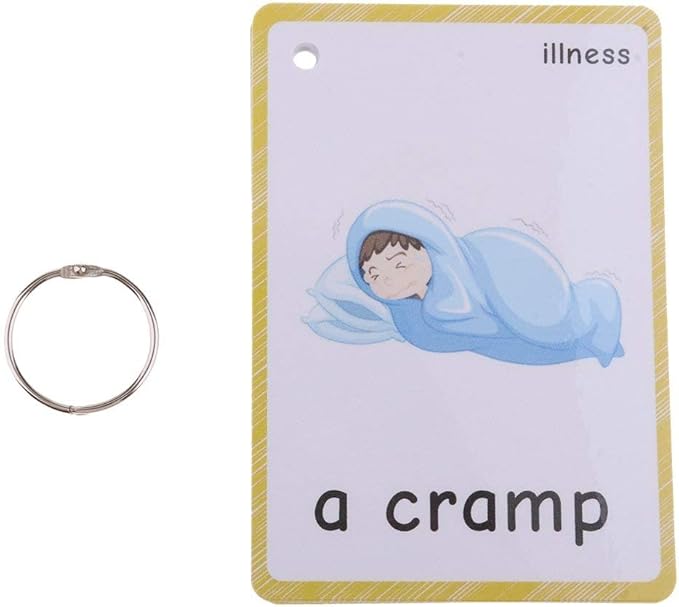 SANTSUN 14 Illness & Disease Expression English Flash Cards, Study Cards (4.72 x 3.54 Inch) with 1 Ring, Pocket Laminated Flashcards for Ages Pre-K & K