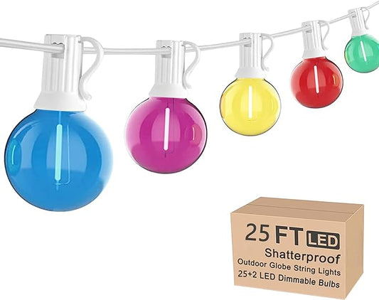 25Ft LED Outdoor String Lights, G40 Outdoor Christmas Decorations Lights Waterproof with 27 LED Globe Multicolor Bulb, Hanging Vintage Christmas Lights for Patio Roofline Backyard Garden Party Decor