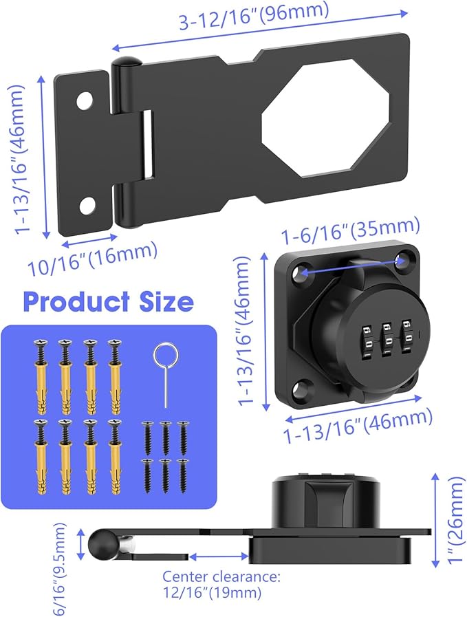 3.5Inch Mechanical Password Rotary Hasp Latch Locks, 3-Digit Cabinet Combination Lock for Small Doors, Cabinets, Barn Door, Closet, Kitchen Drawers, Cupboard (Black -2pcs)