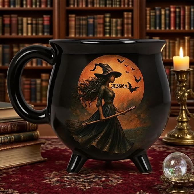 Custom Witch Cauldron Mug, Witch Themed Halloween Coffee Mug, Personalized Witches Brew Halloween Coffee Mug For Women, Besties, Family, Witches Cauldron (3 Pcs)