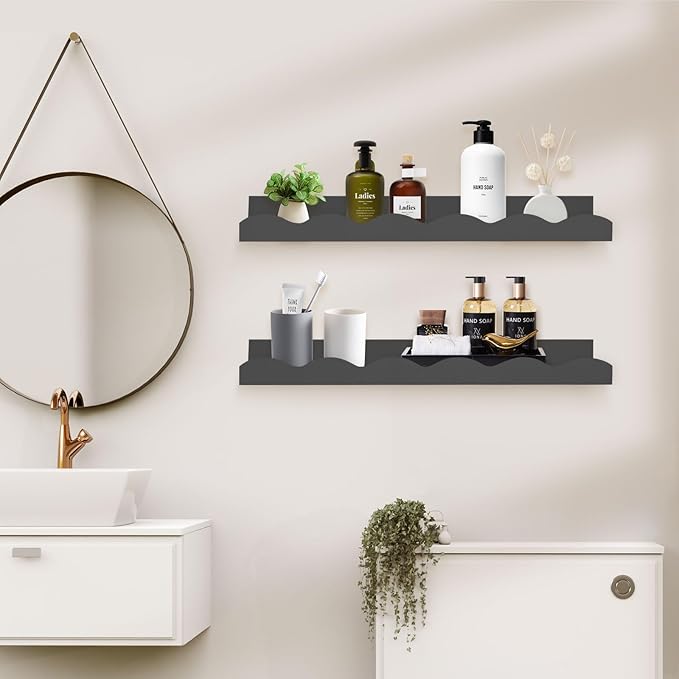 Nursery Book Shelves, 4 Pack Black Floating Shelves for Wall, Wood Scalloped Shelves for Storage Books, Wall Book Shelf for Kids Rooms, Bedroom, Toddler Room, Baby Room, Nursery Decor