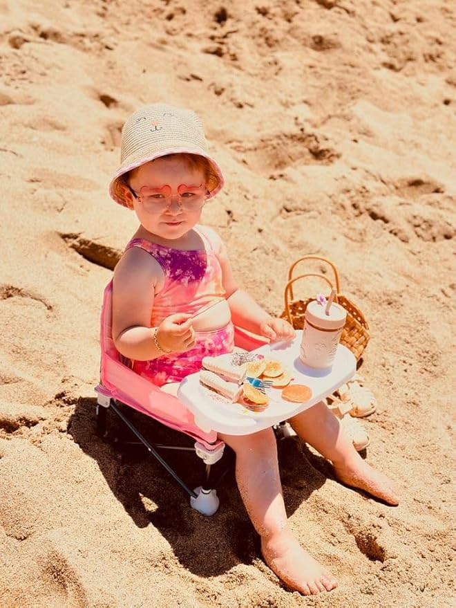 PandaEar Portable Baby Seat Travel| Compact Fold with Straps for Indoor/Outdoor Use| Great for Camping, Beach, Lawn |Toddlers, Kids, Boys, Girls (Pink)