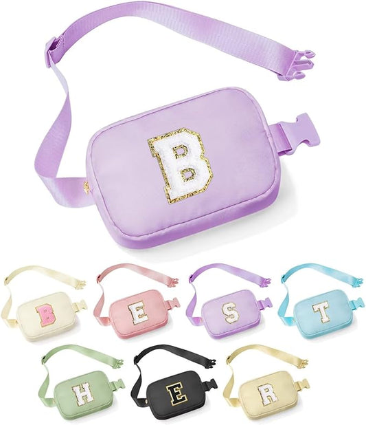 YOOLIFE Bridesmaid Gifts - Bridesmaid Proposal Gift Wedding Day, Bridal Shower Gifts, Maid of Honor Gifts, Bachelorette Party Decorations Favors, Purple Initial Crossbody Bag Belt Bag B