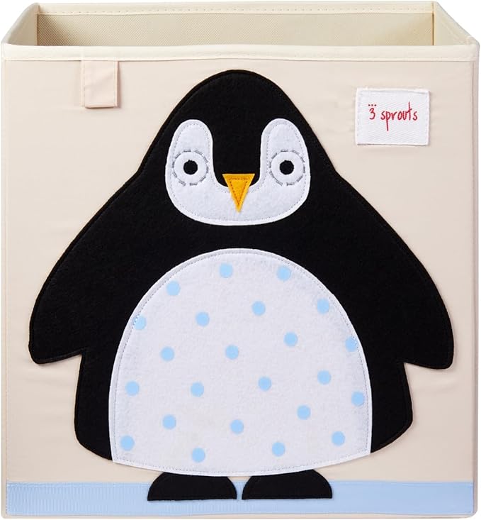 3 Sprouts Toy Storage Organizer: Toy Box Cube Organizer for Playroom, Nursery - Foldable Storage Bin - Penguin