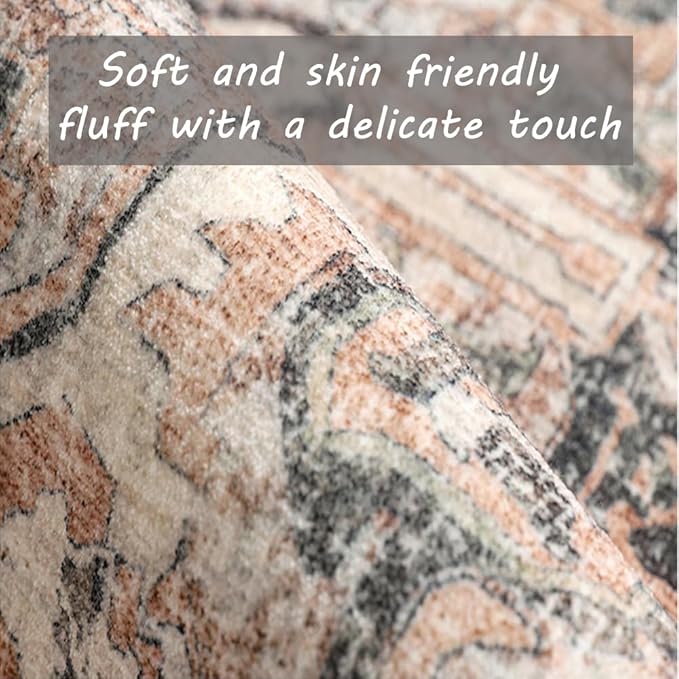 Washable Vintage Area Rug 6x9 Boho Chic Medallion Distressed Design Non-Shedding Easy Care Ideal for High Traffic Areas in Living Room Bedroom Kitchen Office Large Carpet