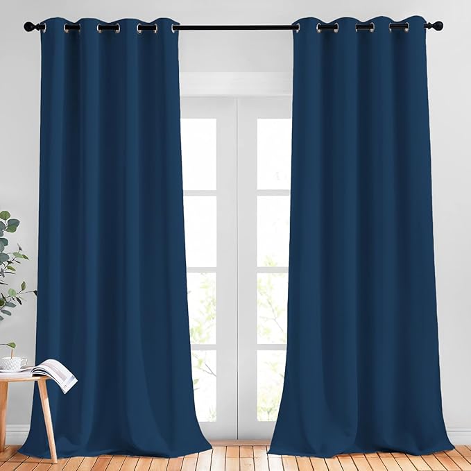 NICETOWN Window Drapes Long Curtains - (52 inches Wide x 108 inches Long, Moroccan Blue, 2 Pieces) Living Room Panels Grommet Top Window Treatment for Hall & Guest Room