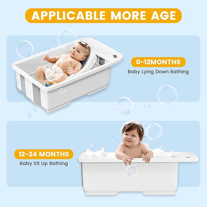 Collapsible Baby Bathtub with Smart Temperature Display, Portable Travel Bathtub, Ideal for 0-36 Months Infants