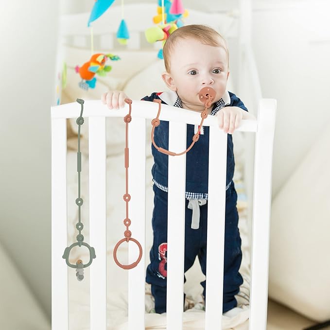 Toy Safety Straps,Silicone Pacifier Clips, Adjustable Stretchable Sippy Cup Straps for Strollers, High Chair, Cribs, Hanging Baskets, Car Seat, Shopping Trolley, 4 Pack, BPA Free