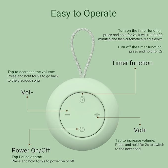 Portable Baby Sound Machine [White Noise for Babies Kids Adults][Sleep Soother][Timer Function][12 Soothing Sounds] 15 Hours Battery Life, Registry Gift,Shower,Clips on Baby Stroller.Mint