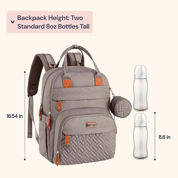 BabbleRoo Diaper Bag Backpack - Baby Essentials Travel Tote - Multi Function Waterproof Diaper Bag, Travel Essentials Baby Bag with Changing Pad, Stroller Straps & Pacifier Case - Unisex, Khaki