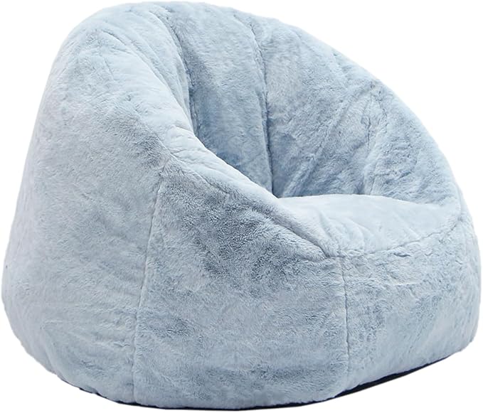 N&V Small Bean Bag Chair for Kids, Children Mini Bean Bag Sack, Foam Filling, Includes Removable and Machine Washable Cover, 27in, Soft Faux Fur (Grey)