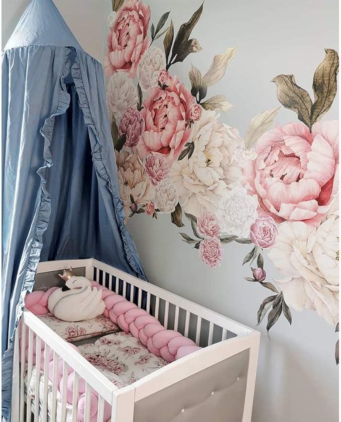 Bed Canopy with Frills Reading Nook Game Tent for Kids Boho Hanging Net Play Room Decor(Blue)