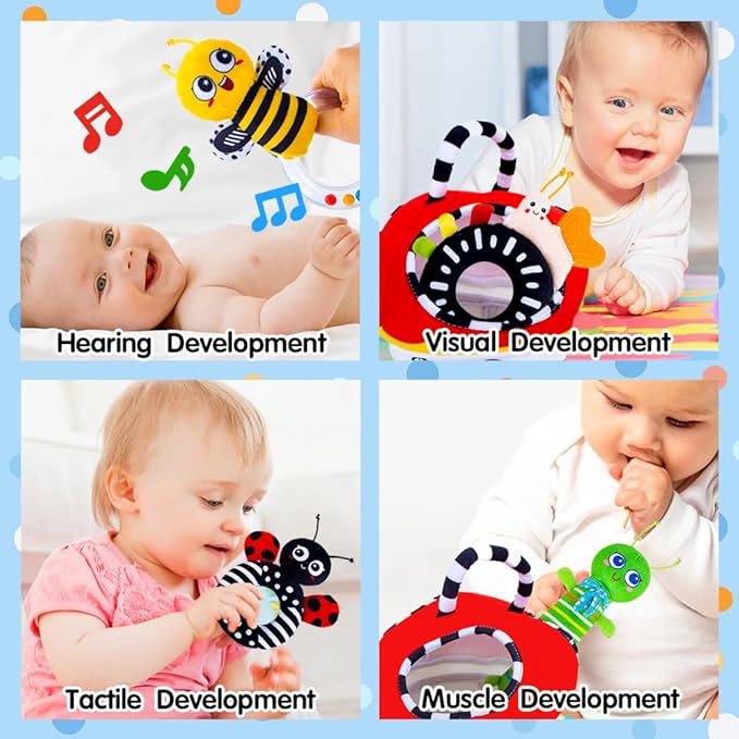 Baby Rattle Toys, Infant Soft Stuffed Animal Rattles Set - Sensory Development Toys, Baby Toys Stuffed Animals Soft Crinkle Sensory Handbells Baby Rattles, Soft Busy Toys for Toddlers Boys Girls