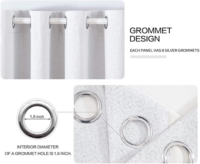 MIULEE Linen Texture Full Blackout Curtain for Living Room Darkening,Thermal Insulated Grommet Curtain for Bedroom,Room Darkening Curtains for Kitchen,52x54 Inch Length 2 Panels Grayish White