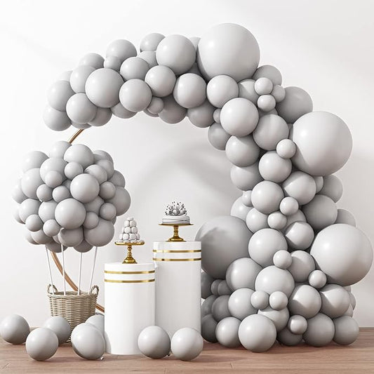 RUBFAC 129pcs Gray Balloons Different Sizes 18 12 10 5 Inches Matte Grey Latex Balloon Garland Arch Kit for Birthday Party Graduation Baby Shower Wedding Holiday Decoration