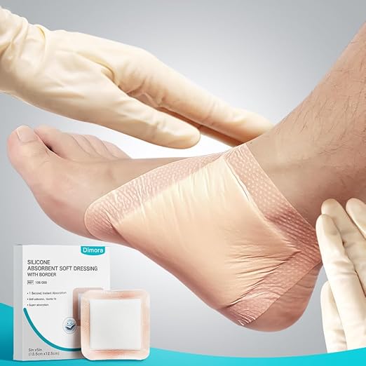 Dimora Silicone Super Absorbent Wound Dressings - Gentle Adhesive Bandages with Ultrasorb Polymer,Heavy Exudate Wound Care Pads 5"X 5" 10 Packs