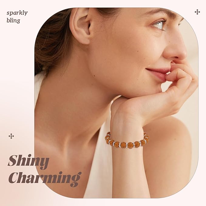 200pcs 10mm Rhinestone Beads for Jewelry Making, Brown Shiny Round Disco Ball Beads Bulk, Sparkle Crystal Clay Christmas for Bracelet Baseball Necklace Earring Crafting and DIY