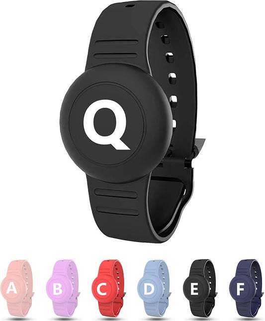 Waterproof Bracelet for AirTag Kids, Personalized Initial Letter Hidden Holder Compatible with Air Tag, Silicone Case for Airtag Adjustable Anti-Lost GPS Tracker for Toddler Child Elder, Q