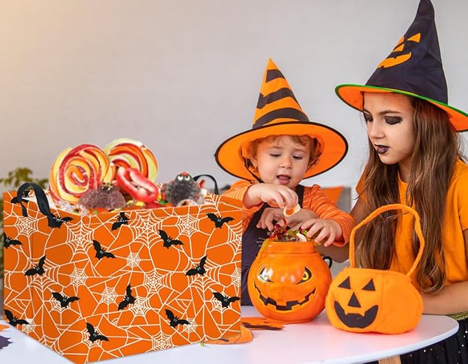 HIYAGON Rectangular Halloween Basket for Boys and Girls Kids Trick or Treat Pumpkin Basket for Halloween Parties Cute Storage Bin Organizer Box Room Decor(Bat spider web)
