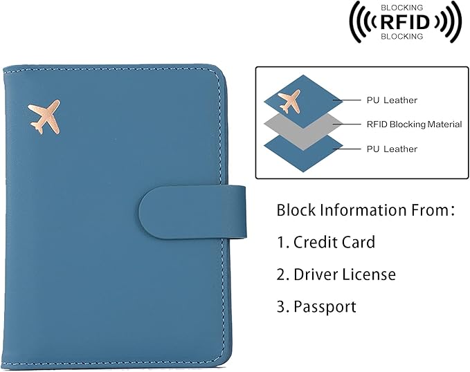 Melsbrinna Rfid Passport Holder for Travel women/Men, Cute Passport Wallet Rfid Blocking Card Slots, Rfid Passport Cover/CaseTravel Wallet, Passport Book Holder (1, Blue)