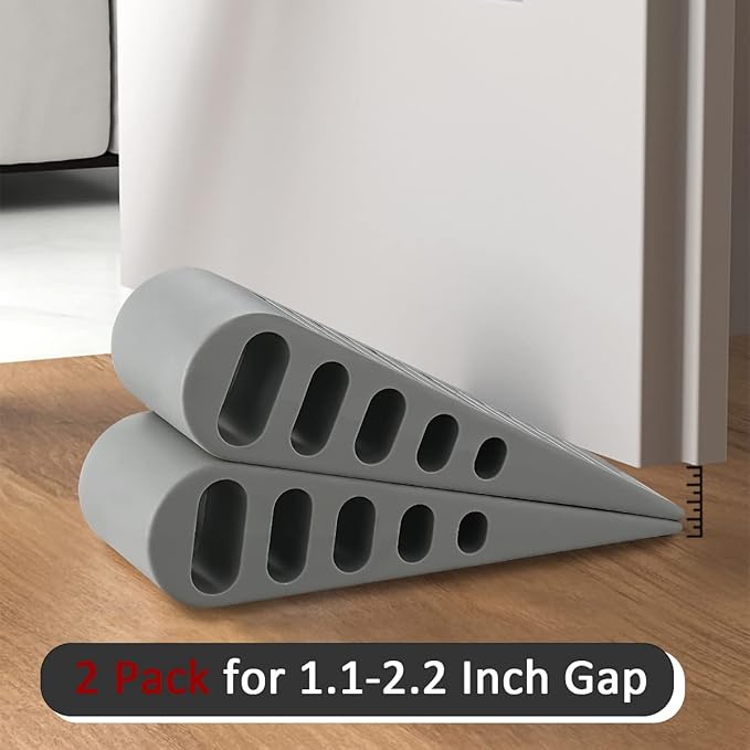 JQK Rubber Door Stopper Wedge, Grey 3 Pack Soft TPR Premium Door Stops for Bottom of Heavy Duty Door on Tile, Concrete, Carpet, Wooden Floor, DSB61-GY-P3