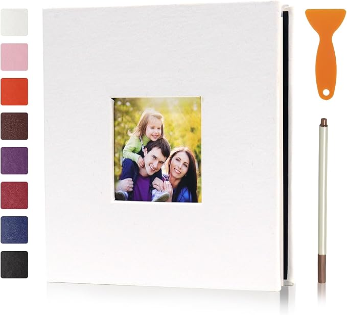 RECUTMS Photo Album Self Adhesive Magnetic Scrapbook 4x6 5x7 8x10 Pictures Scrapbook Album, 40 Pages Photo Book for DIY Baby Family Wedding with Metal Pen and Plastic Board (White)