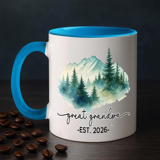 Promoted To Be Great Grandpa Coffee Mug 11Oz 15Oz, Personalized New Great Grandpa EST. 2026 Accent Ceramic Cup Gift For Pregnancy Reveal, Customized Nickname & Year Great-Grandfather White Coffee Cup
