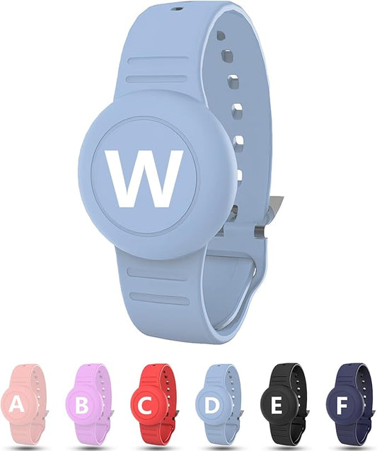 Waterproof Bracelet for AirTag Kids, Personalized Initial Letter Hidden Holder Compatible with Air Tag, Silicone Case for Airtag Adjustable Anti-Lost GPS Tracker for Toddler Child Elder, W