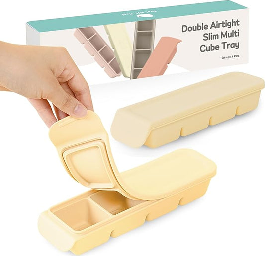 Silicone Freezer Trays with Lid,1.7oz 4 Section - Leak Proof Silicone Freezer molds for Homemade Baby Food Breastmilk, Purees, Vegetables, Baby Food Jars Ice Tray with Lid BPA Free Mix Beige