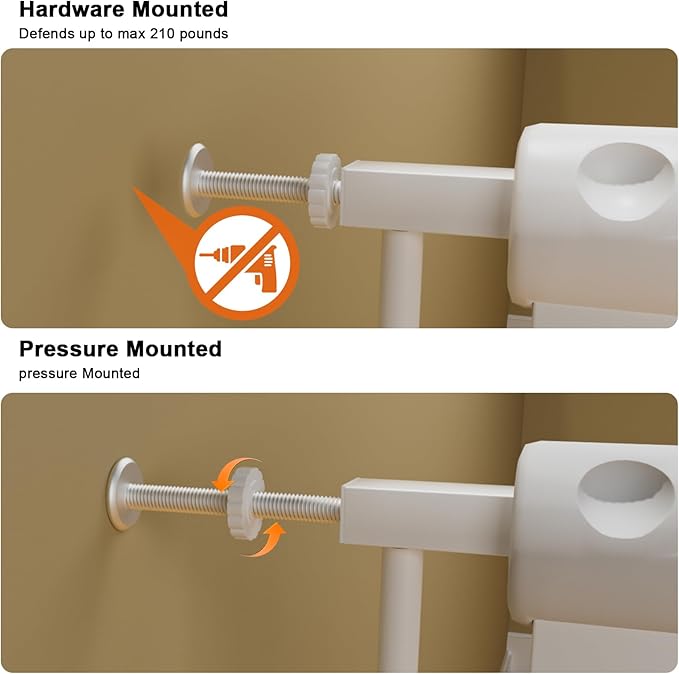 HOOEN Extra Wide Baby Gate for Doorways Stairs White Pressure Mounted Baby Gate Walk Through Child Gates for Kids or Pets Indoor Safety Gates 71.5-76.38 Inch