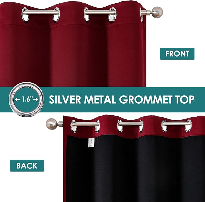 ChrisDowa 100% Blackout Curtains for Bedroom with Black Liner, 2 Thick Layers Total Blackout Thermal Insulated Grommet Window Curtains 2 Panels Set (Burgundy, 52 x 72 Inch)