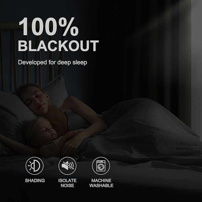 NICETOWN 100% Blackout Greyish Green Window Curtains 96 inches Long 2 Panels Set for Bedroom, Thermal Insulated Grommet Drapes, Room Darkening Curtain for Living Room(W52 x L96 Inch)