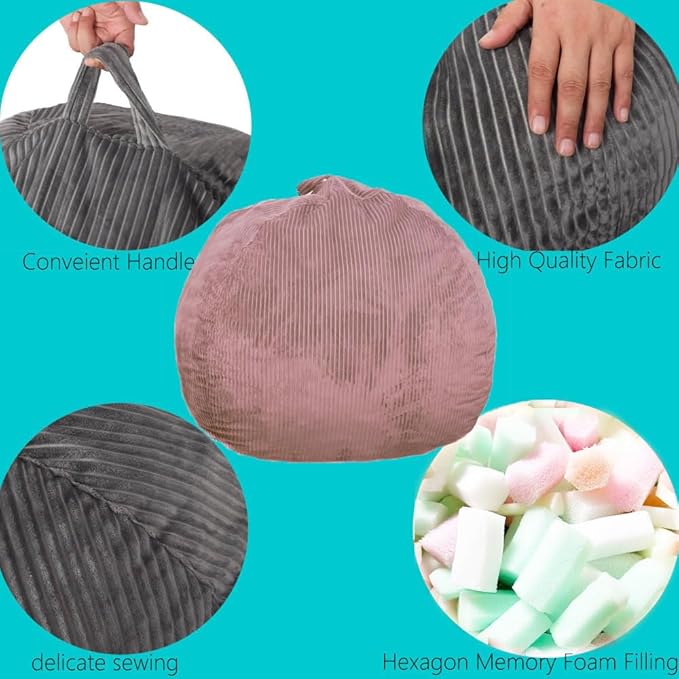 Bean Bag Chairs with Faux Rabbit Fur Cover, 4 ft Giant Memory Foam Bean Bag Chairs for Adults/Teens with Filling,Ultra Soft Faux Fur Fabric, Round Fluffy Sofa for Living Room Bedroom College Dorm