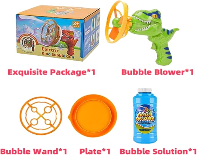 Dino Bubble Gun Bubble Machine for Dinosaur Bubble Blower Toy for Kids and Toddlers Bubble in Bubble Gun Party Favors Birthday for 3 4 5 6 7 8 9 10+Years Old Boys and Girls (Blue)