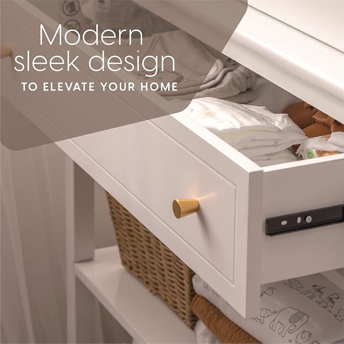 Milliard Nursery Dresser and Baby Changing Table with Storage & Removable Diaper Changing Top, White Modern Diaper Changing Station, Includes Spacious Drawer and Shelves, 18.5 x 35.5 x 40 inches