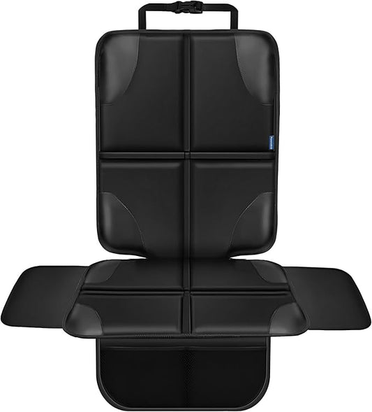 Car Seat Protector, Child Carseat Covers, Protector Car Seat for Baby with Thickest Padded and Non-Slip Waterproof Backing Mesh Pockets for Kids Pets-1 Pack