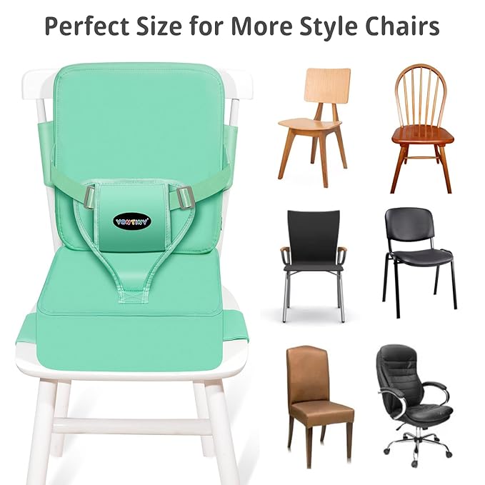 Toddler Booster Seat for Kitchen Chair, 2-in-1 Dining Table Booster Seat with Backrest & Adjustable Straps – Easy-Clean, PU Portable Toddler Eating Travel Increasing Cushion-Green