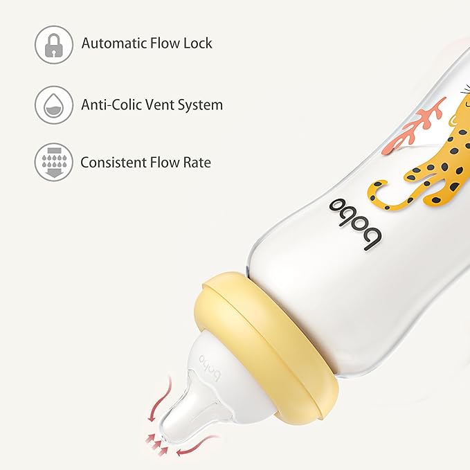 YOHKOH Natural Glass Baby Bottle with Natural Response Nipple, Newborn Anti-Colic Baby Bottles, Wide Neck Mushroom Cap Baby Bottle, Clear (8.8ounce (Pack of 4), Multicolour2)