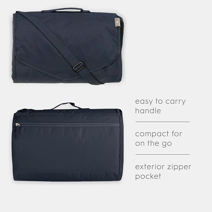 Little Unicorn 5'x10' XL Outdoor Family Picnic & Beach Blanket | Durable & Water-Resistant Fabric | Compact Fold & Easily Wipes Clean | Zipper Pocket (Navy Plaid)