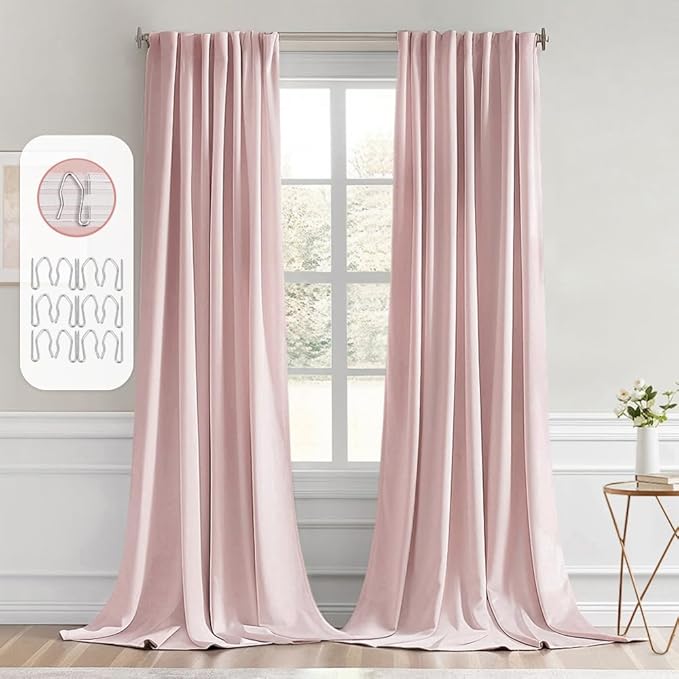 MIULEE Baby Pink Back Tab Blackout Curtains 108 Inch Long 2 Panels Set for Living Room Bedroom Privacy, Rod Pocket/Pinch Pleated Extra Long Thermal Insulated Room Darkening Light Blocking Drapes