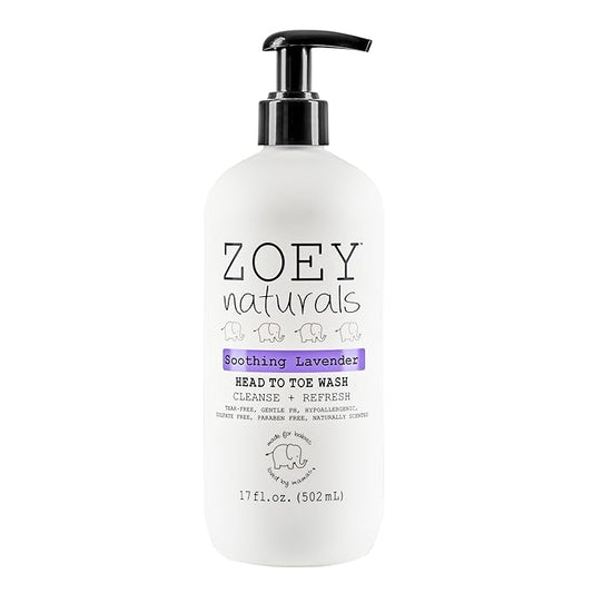 Zoey Naturals - Soothing Lavender Wash & Shampoo - Toddlers & Kids - With Tear-free, Paraben-Free, All Natural Ingredients for Sensitive Skin- 17 Oz