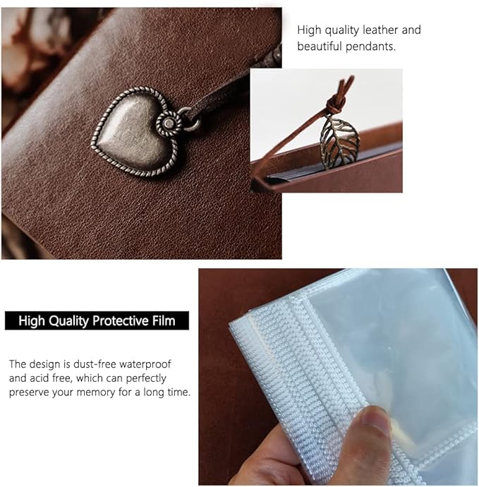 Photo Album 4x6 160 Photos, Leather Photo Albums with Writing Space With 30 Writing Paper, Travel Family Wedding Kids Graduation Ultrasound Baby Picture Album Scrapbook Photo Album