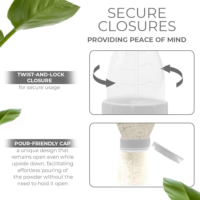 Re-Fill Powder Container To-Go, 2-Compartment Powder Travel Dispenser with Measurements - Powder Container for Protein Powder and Pre-Workout to use On-The-Go (Blue)