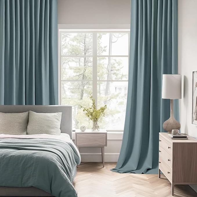 MIULEE Greyish Blue Back Tab Blackout Curtains 102 Inch Long 2 Panels Set for Bedroom, Rod Pocket/Pinch Pleated Thermal Insulated Living Room Darkening Light Blocking Floor to Ceiling Drapes